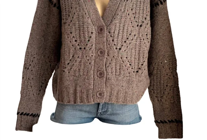 Super Sale Women's Shaker V Neck Cardigan In Brownie/pumpernickel