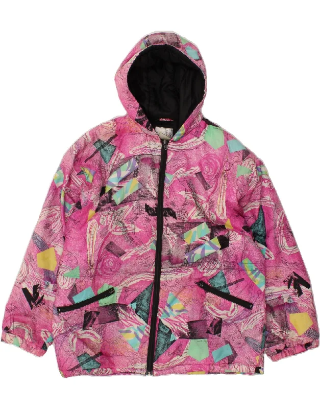 Price Drop VINTAGE Womens Abstract Pattern Hooded Windbreaker Jacket UK 18 XL Pink