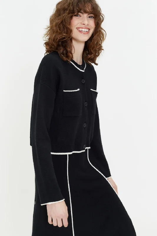 Shop and Save Black Merino Jeanne Milano Cardigan