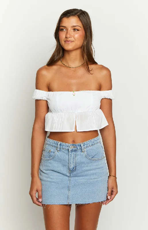 Weekend Savings Sensation Dandi White Off The Shoulder Crop Top
