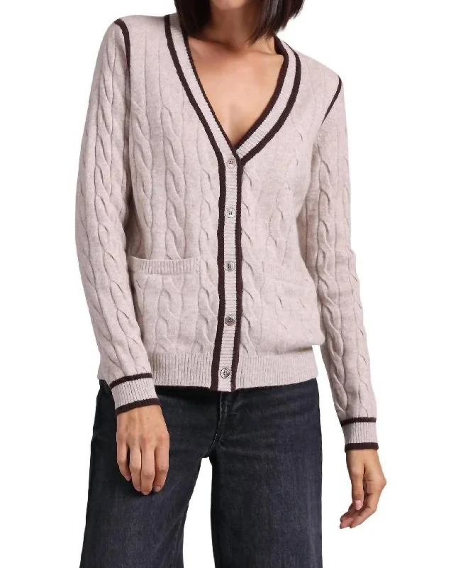 Exclusive Access Cashmere Mixed Stitch Cardigan In Ecru/chocolate