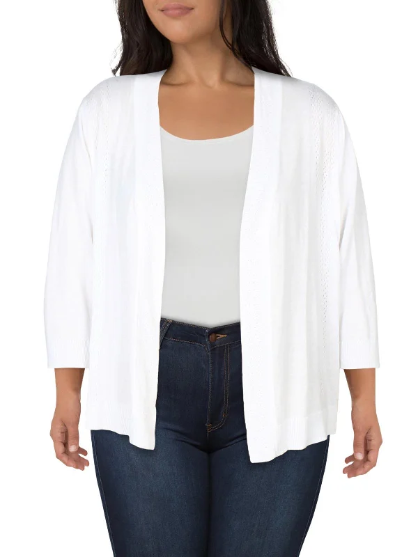 Weekend Shopping Made Better Plus Womens Open Front Eyelet Cardigan Sweater