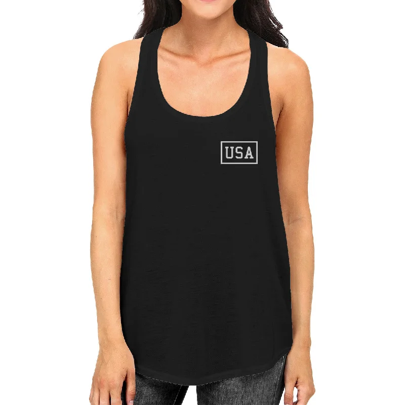 Price Blitz Mini USA Womens Black Graphic Tank Top Simple Design Workout Tee