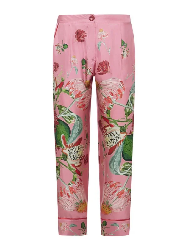 Best Seller FRANCO FERRARI - ALOE SILK TROUSER IN PINK DAISIES