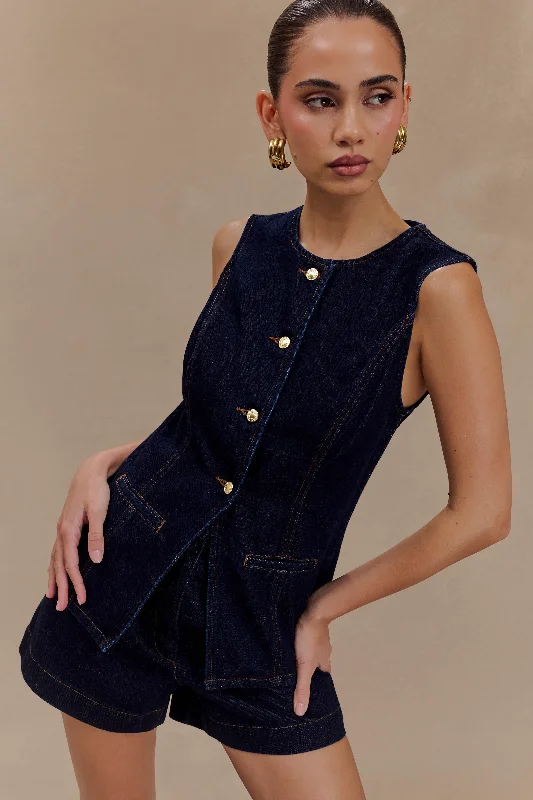Low Prices Abel Denim Button Up Top - Indigo Blue