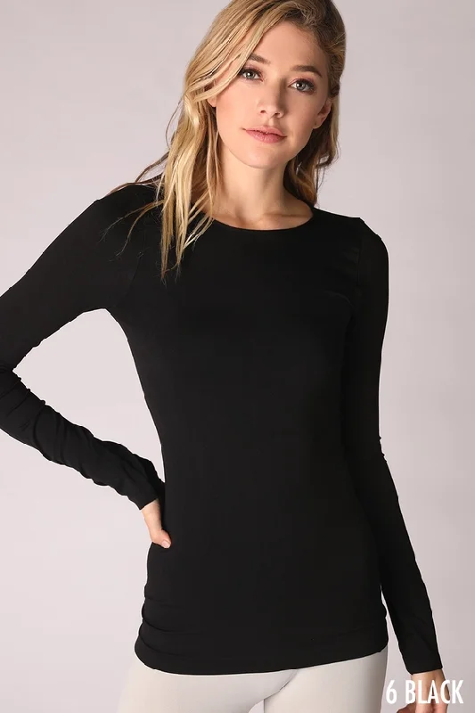 Closeout Sale Long Sleeve Crew Neck Top - Black