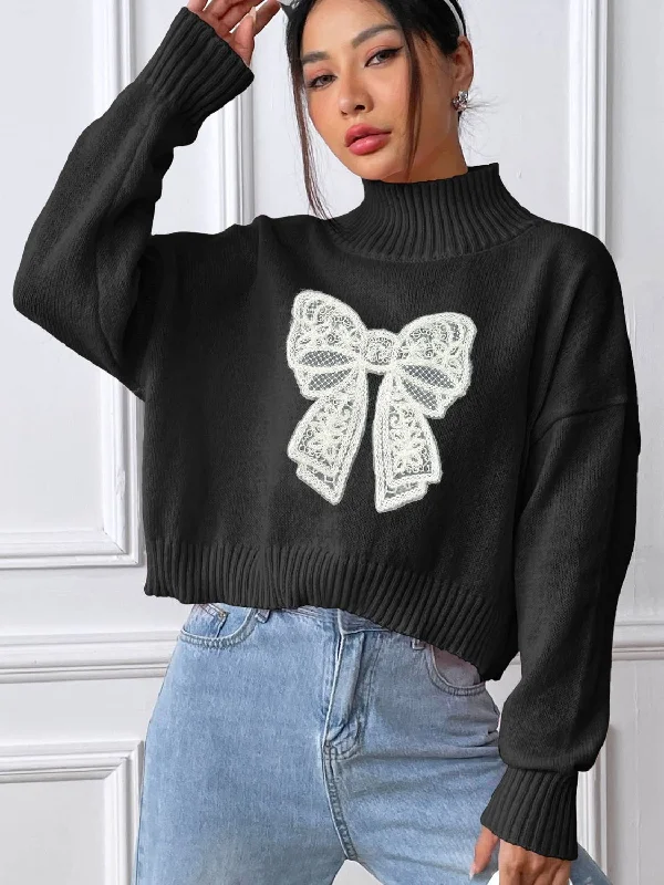 Lowest Prices Bow Turtleneck Long Sleeve Sweater
