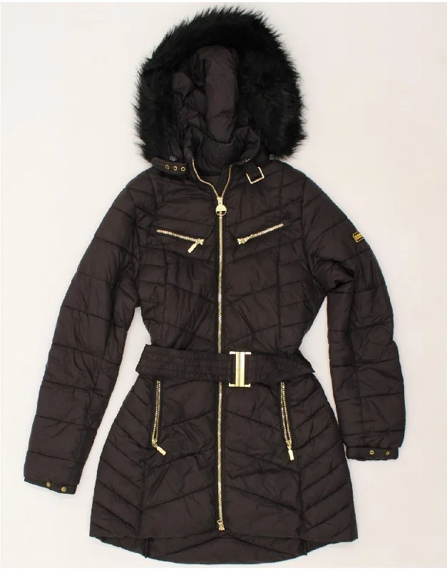 Limited Time Offer BARBOUR Womens Hooded Padded Coat UK 12 Medium Black
