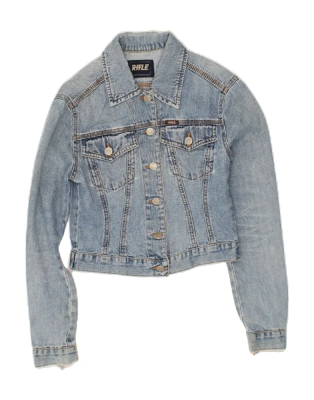 Price Smash RIFLE Womens Crop Denim Coat UK 6 XS Blue Cotton