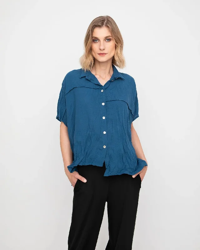 Weekend Deals to Make You Smile Ozai N Ku Easy Button Down Shirt, Blue