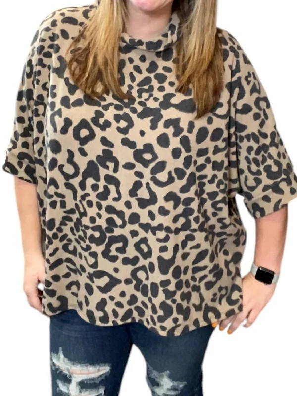 Weekend Offers That Dazzle Leopard Cowl Neck Poncho In Brown