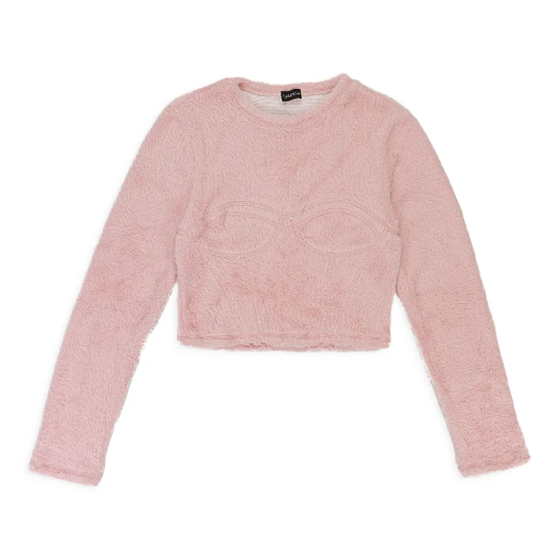 Weekend Specials to Enjoy CALLIPYGIAN TEXTURED BUSTIER PINK LONG SLEEVE T-SHIRT
