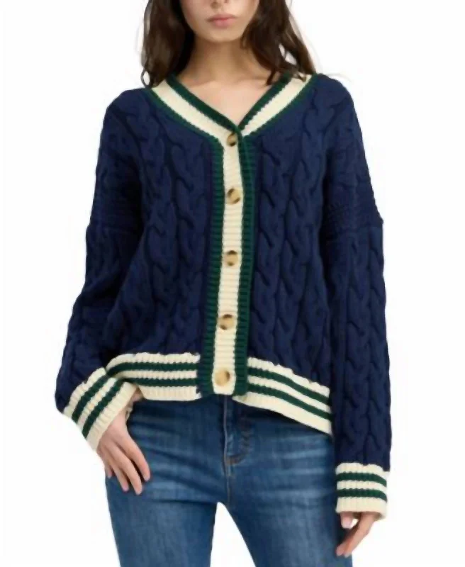 Early Access Spencer Cable Knit Cardigan In Navy/green