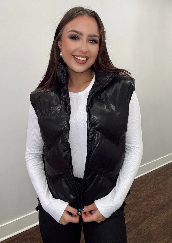 Hurry In Be the One Black Leather-like Padded Vest