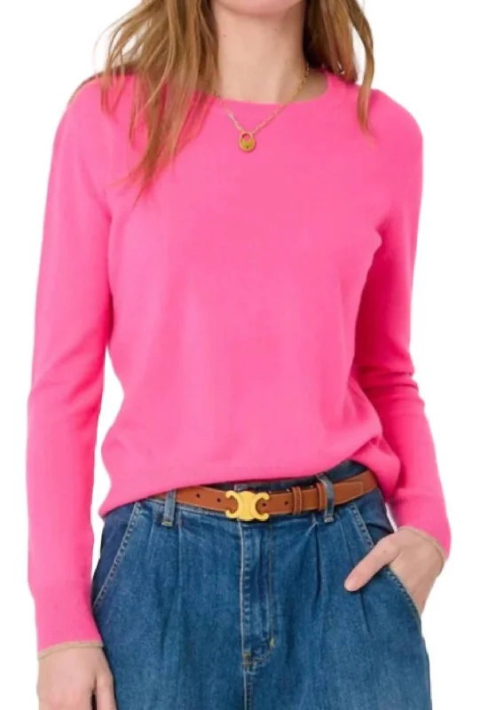 Holiday Sale Patchwork Pullover Sweater In Neon Pink
