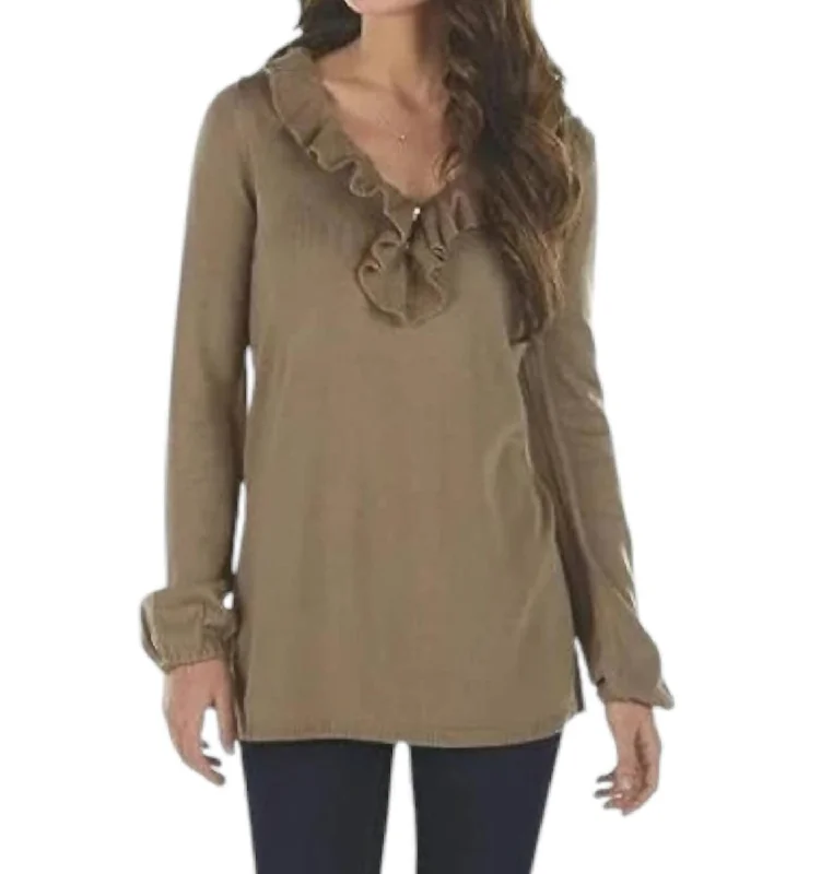 Price Blitz Laura Ruffle Sweater In Tan