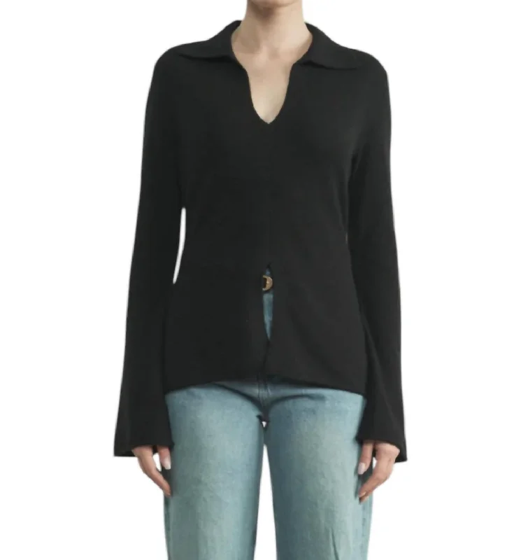 Amazing Deals Front Slit Sweater In Black