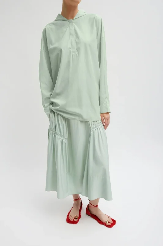 Midnight Madness Tibi Shirred Nylon Hoodie - Lido Green
